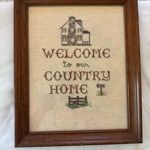Rustic Welcome to Our Country Home Framed Cross Stitch Wall Art